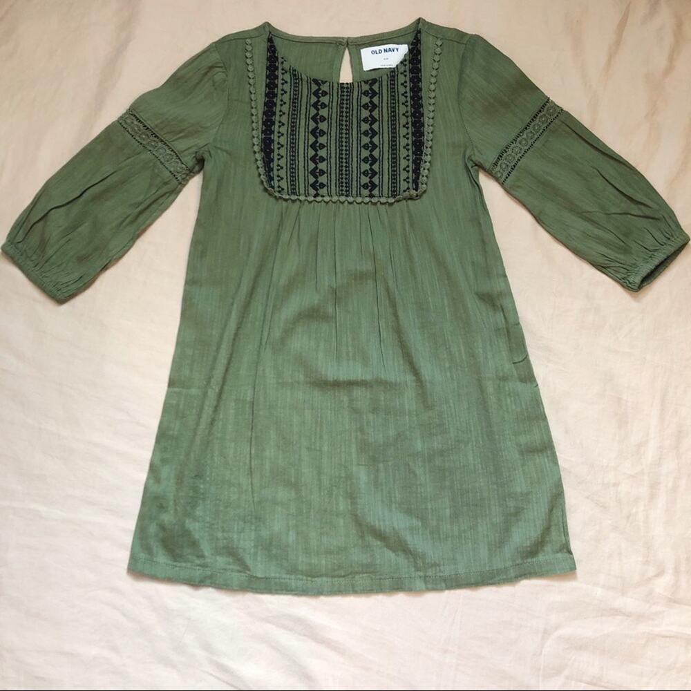 NWT Old Navy Girls Size XS Embroidered Bohemian Style Green Dress